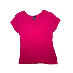 Wet Seal Hot Pink V Neck Short Sleeve Women's XL T-shirt